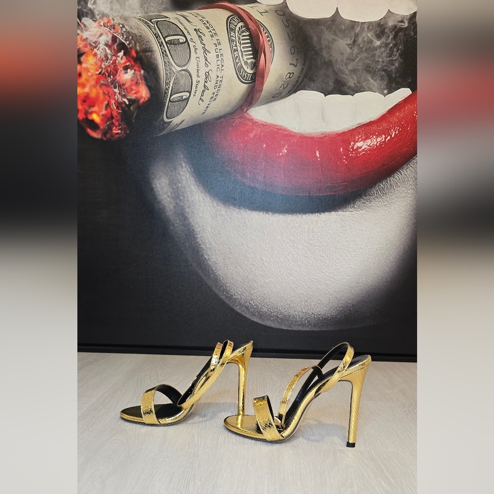 Gold High Heel Sandals. Size 39 - 7.5